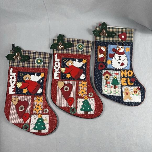 VTG 1990s Lot of 3 Quilted Patchwork Christmas Stockings 19” Angel Snowman Read - Picture 3 of 11